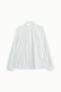 Blouse ample col montant froncé en viscose à plat – Blanc – Imperial Femme