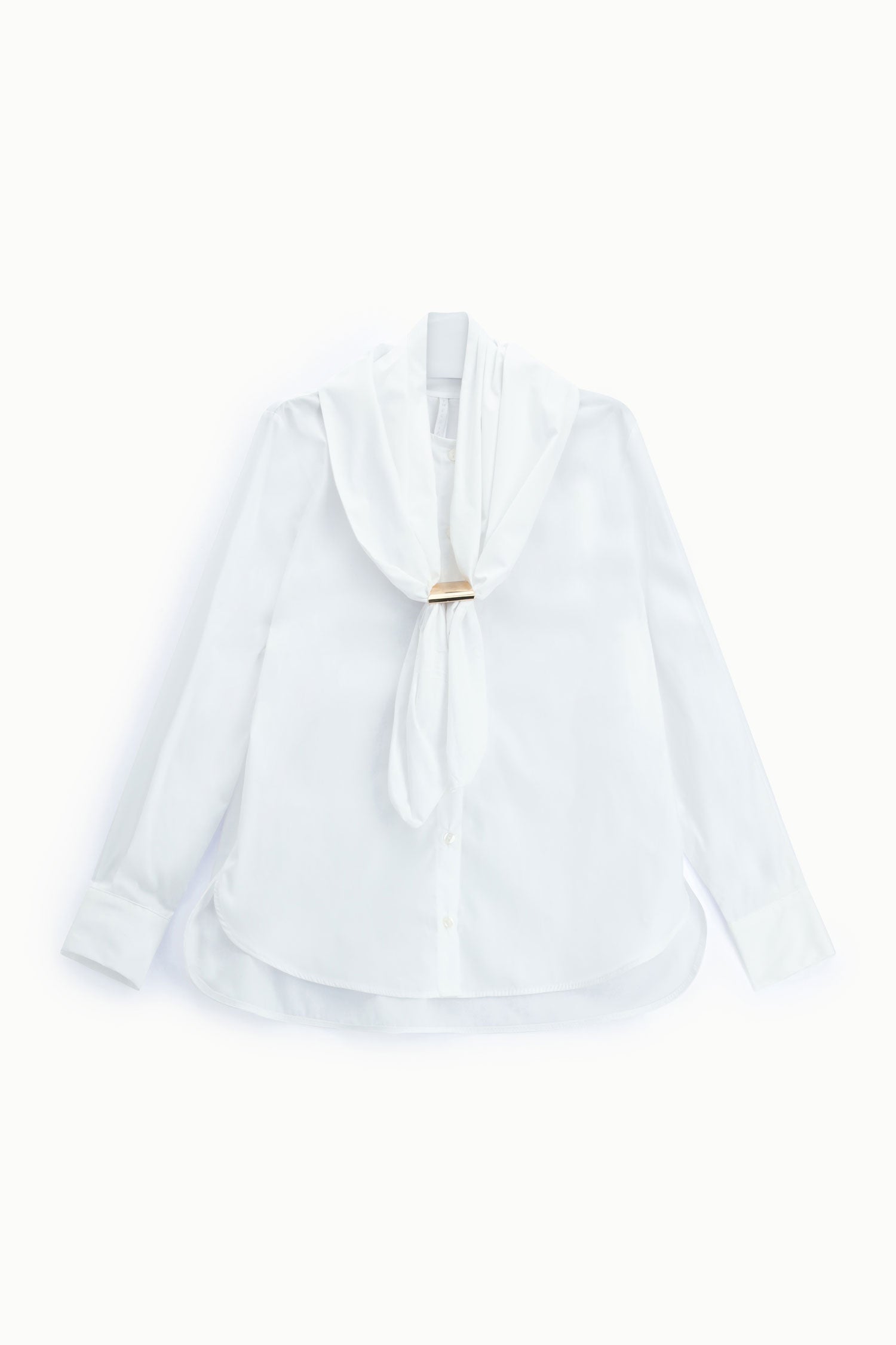 Chemise blanche en popeline à foulard amovible et barrette dorée – Imperial Femme