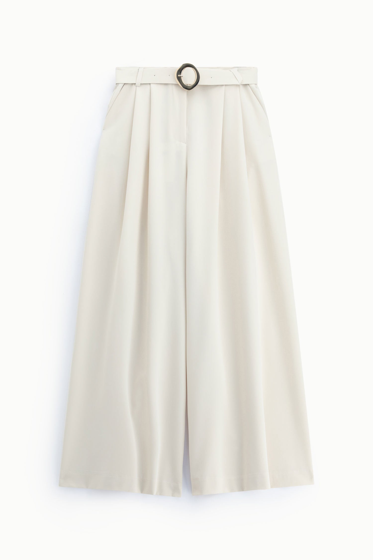 Pantalon palazzo à pinces ceinture boucle ronde à plat – Écru – Imperial Femme