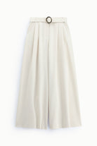 Pantalon palazzo à pinces ceinture boucle ronde à plat – Écru – Imperial Femme