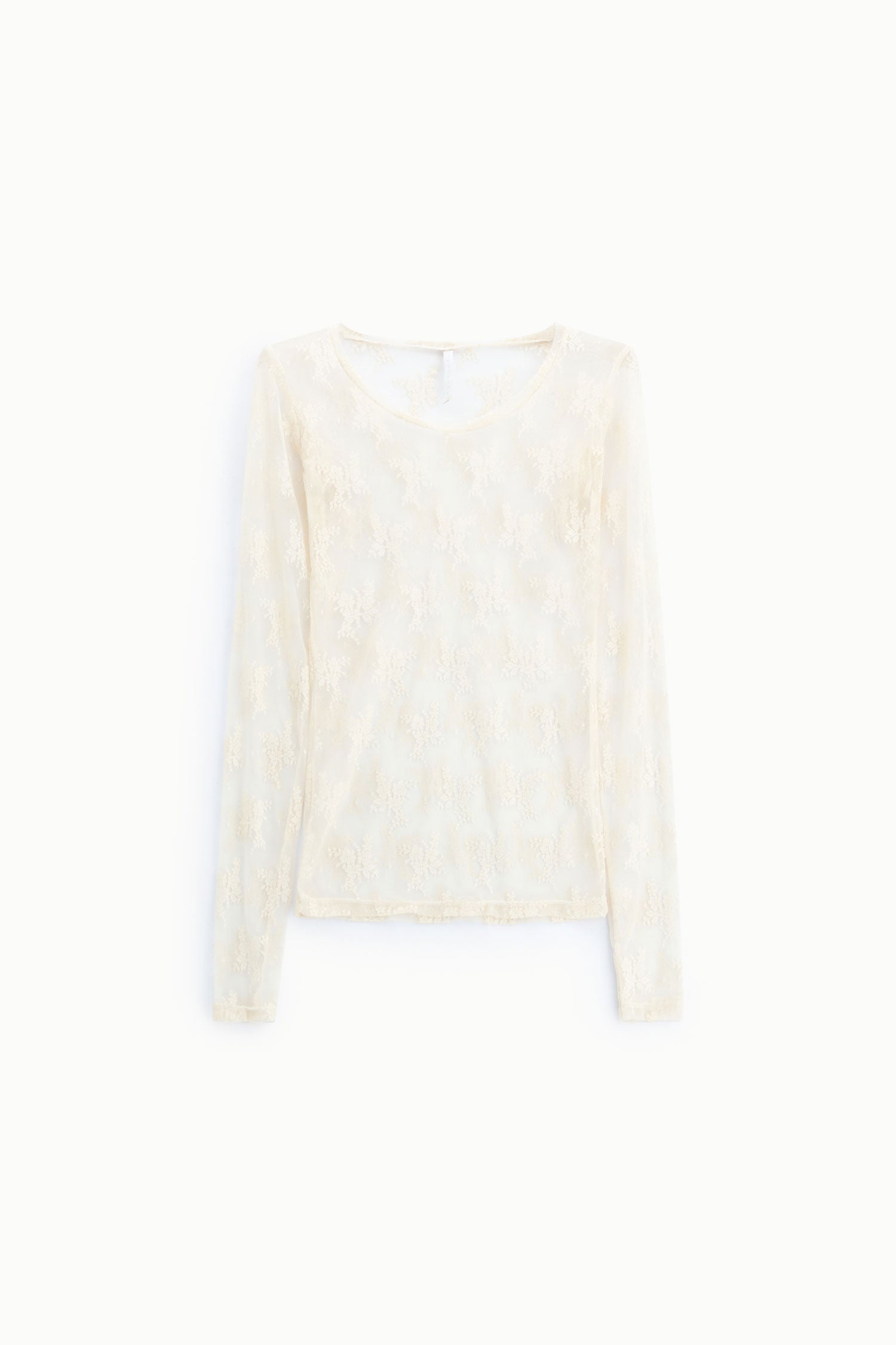 T-shirt dentelle florale manches longues à plat – Écru – Imperial Femme