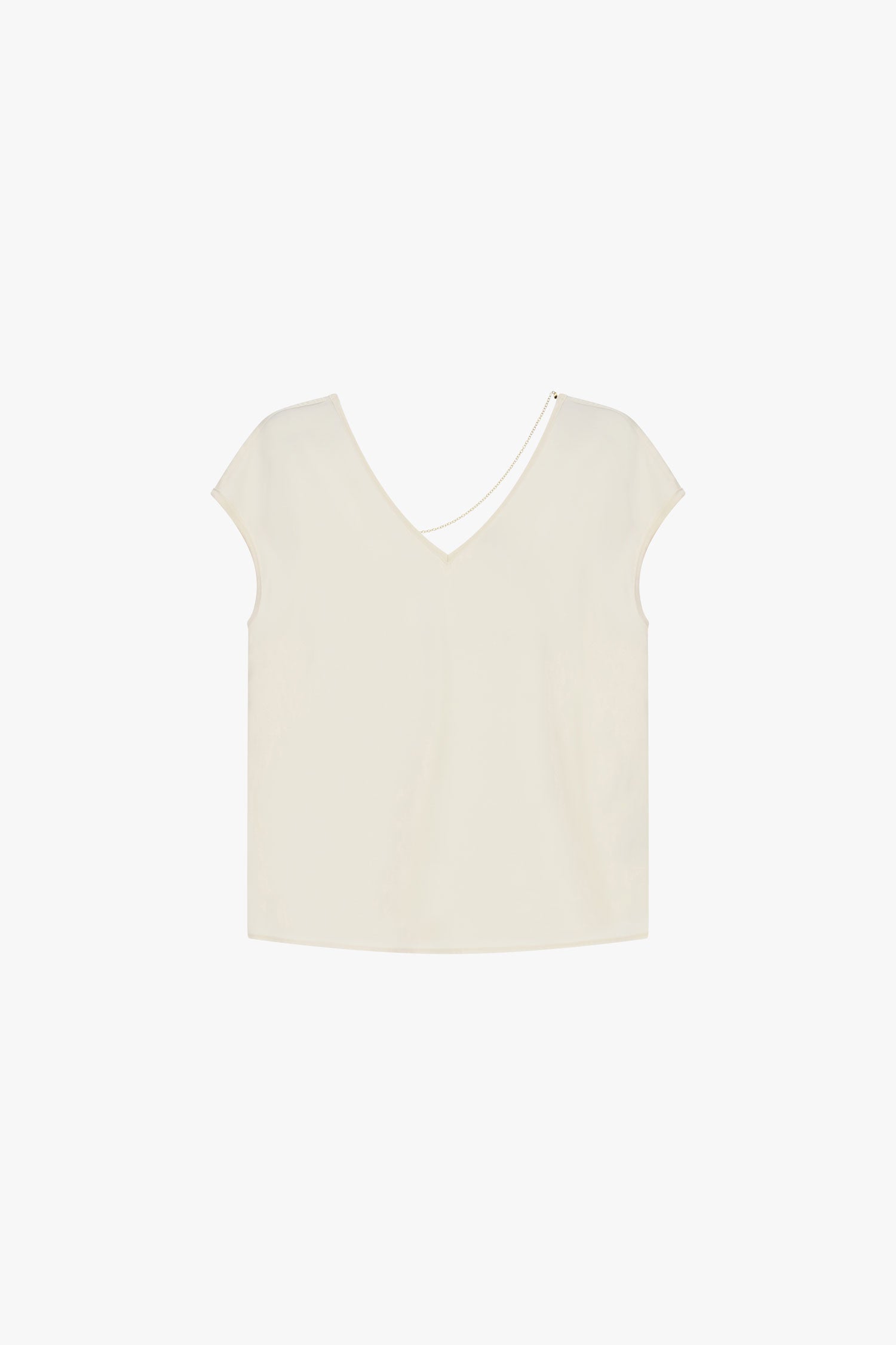 Top manches courtes col V en crêpe satin à plat – Champagne – Imperial Femme