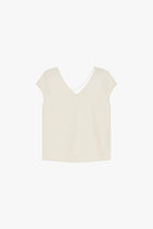 Top manches courtes col V en crêpe satin à plat – Champagne – Imperial Femme