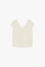 Top manches courtes col V en crêpe satin à plat – Champagne – Imperial Femme