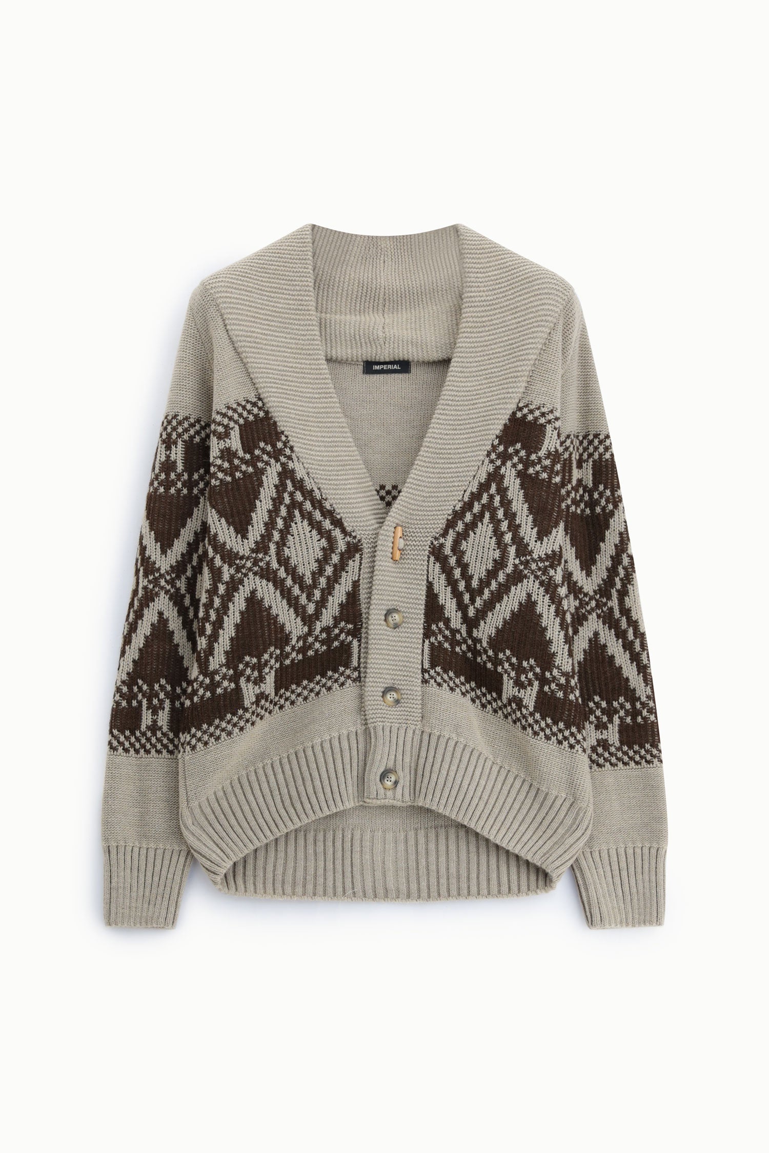 Cardigan col châle en maille jacquard à plat – Beige ficelle – Imperial Homme