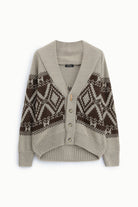 Cardigan col châle en maille jacquard à plat – Beige ficelle – Imperial Homme