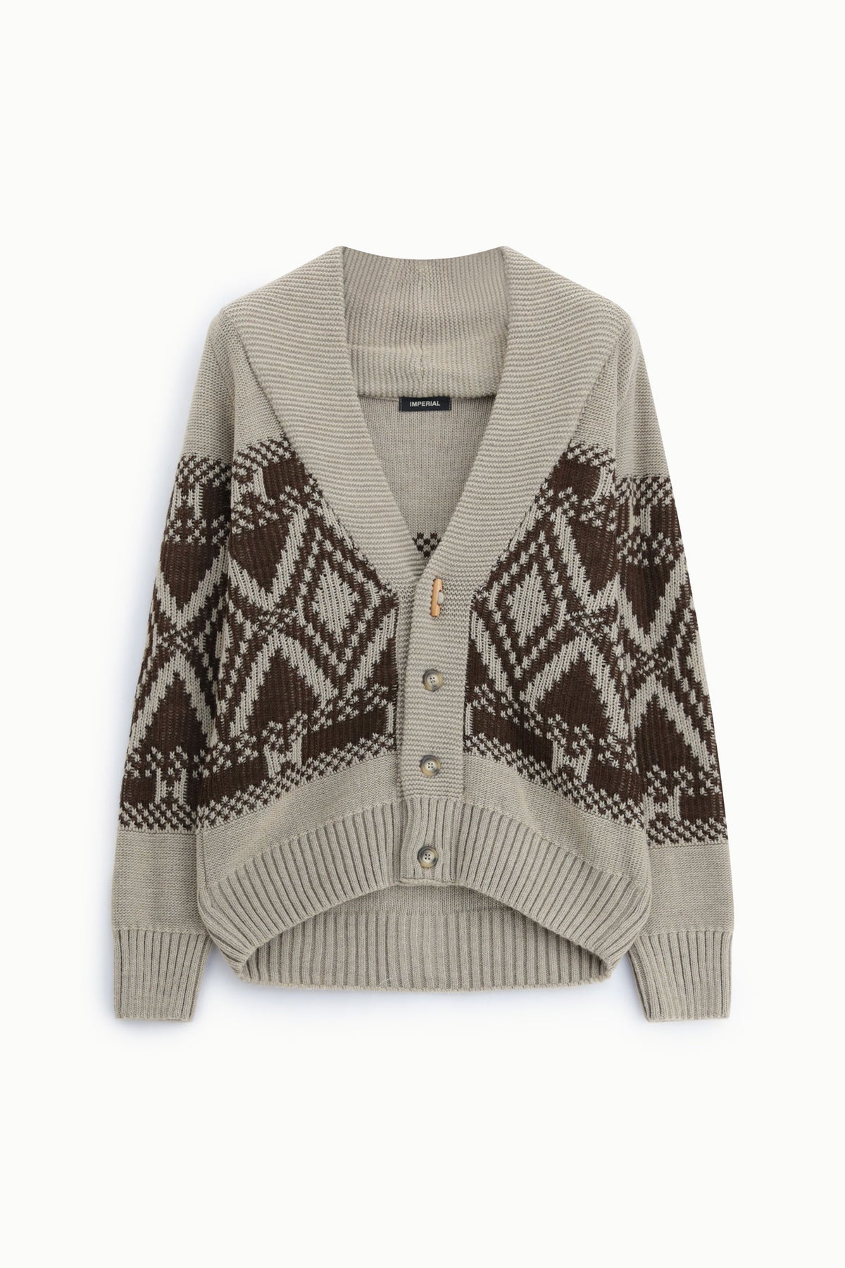Cardigan col châle en maille jacquard à plat – Beige ficelle – Imperial Homme