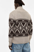 Cardigan col châle en maille jacquard porté, dos – Beige ficelle – Imperial Homme