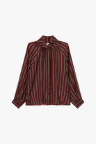 Blouse rayée col montant froncé en viscose à plat – Bordeaux – Imperial Femme