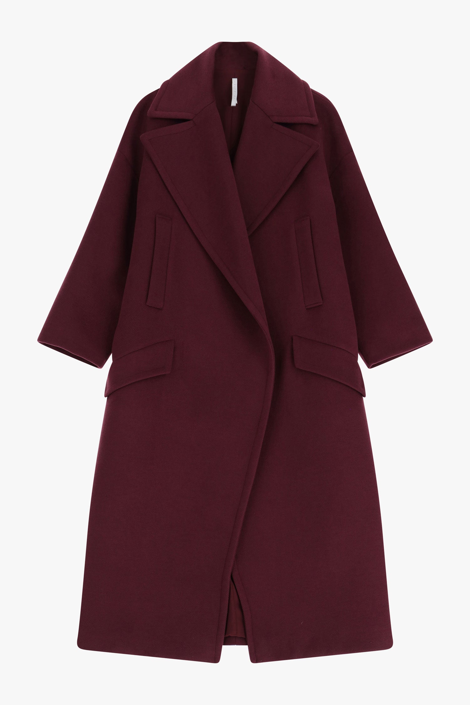 Manteau long cocon à larges revers à plat – Prune – Imperial Femme