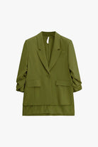Blazer fluide manches froncées en crêpe diagonale à plat – Kaki foncé – Imperial Femme