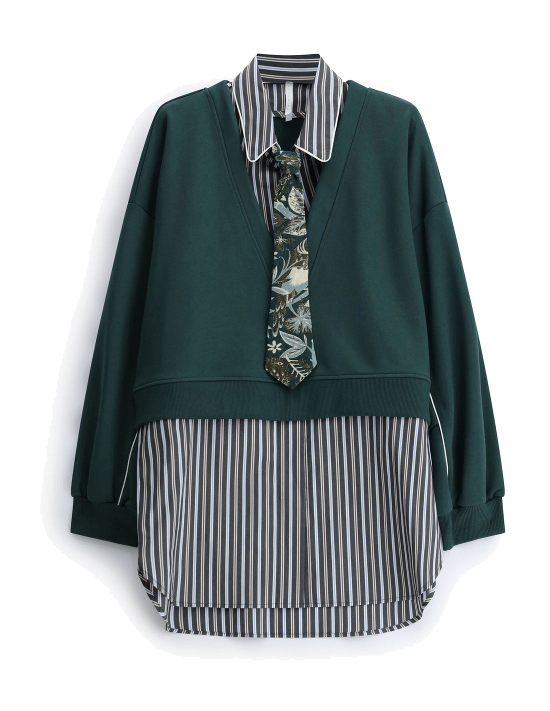 Sweat-shirt effet chemise superposée à cravate à plat – vert foncé – Imperial Femme