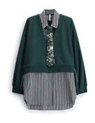 Sweat-shirt effet chemise superposée à cravate à plat – vert foncé – Imperial Femme