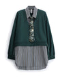 Sweat-shirt effet chemise superposée à cravate à plat – vert foncé – Imperial Femme
