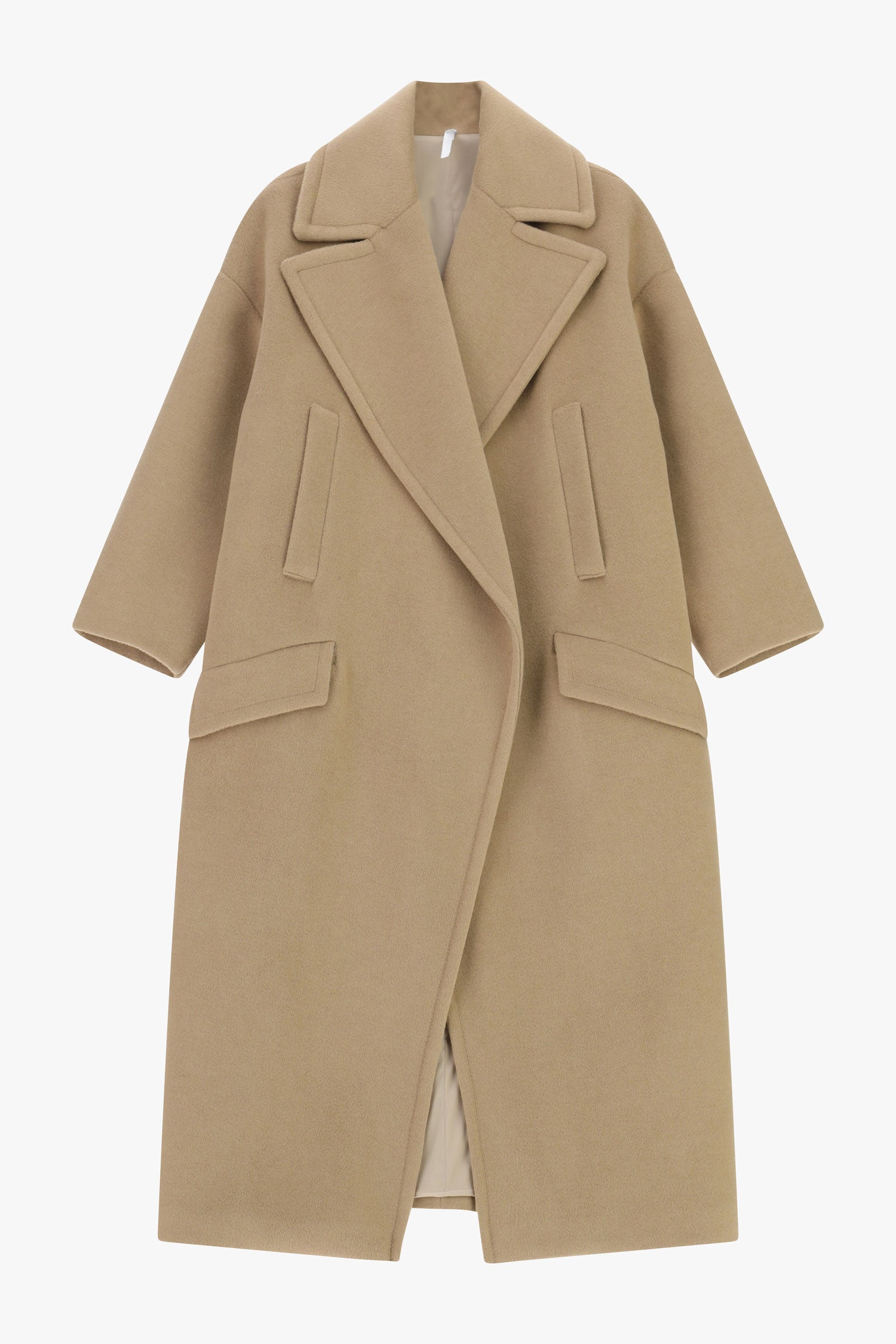 Manteau long cocon à larges revers à plat – Camel – Imperial Femme