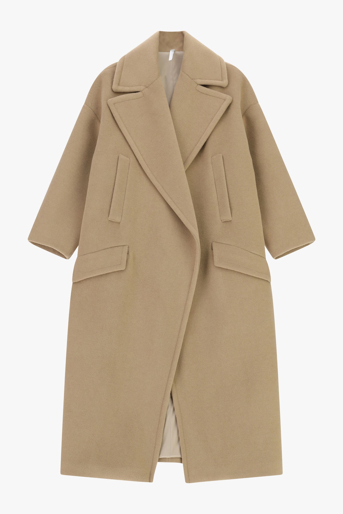 Manteau long cocon à larges revers à plat – Camel – Imperial Femme