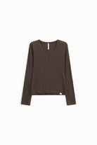T-shirt seconde peau col V à plat – Café – Imperial Femme