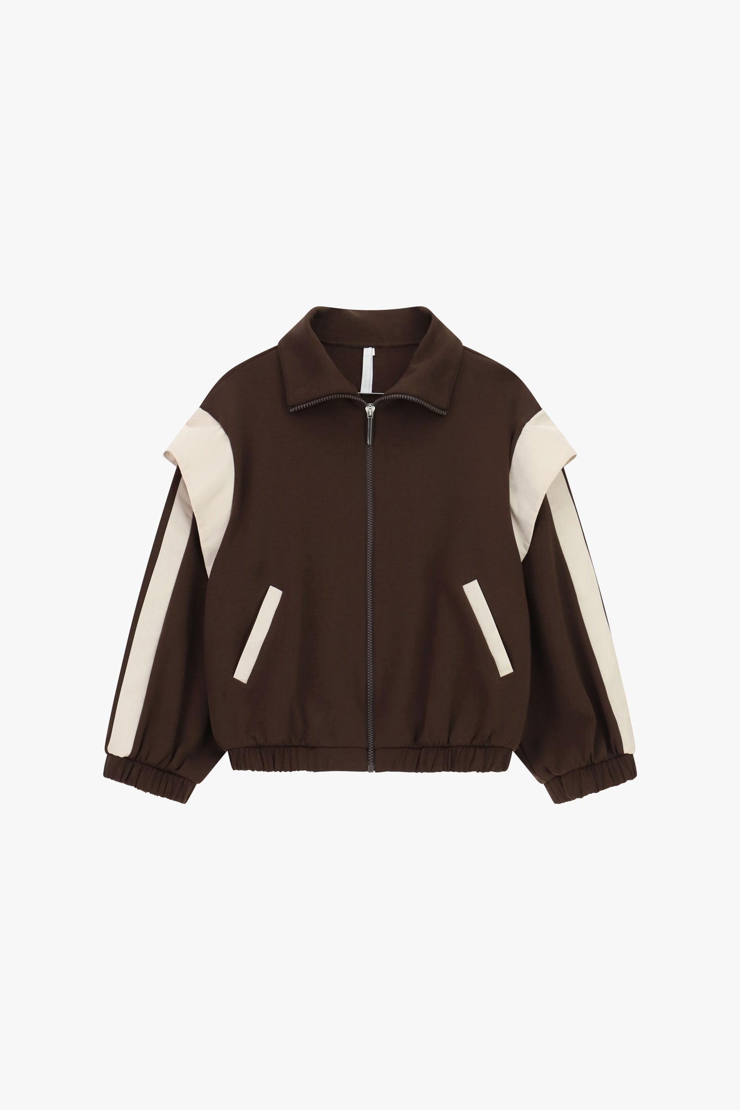 Sweat zippé col chemise à empiècements contrastés à plat – Marron – Imperial Femme