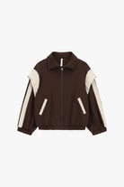 Sweat zippé col chemise à empiècements contrastés à plat – Marron – Imperial Femme