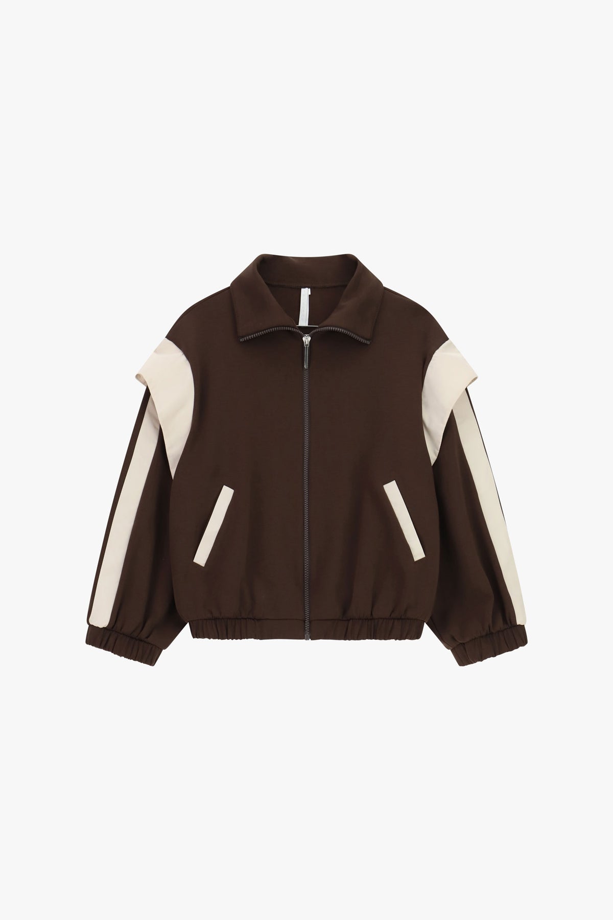 Sweat zippé col chemise à empiècements contrastés à plat – Marron – Imperial Femme