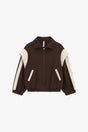 Sweat zippé col chemise à empiècements contrastés à plat – Marron – Imperial Femme