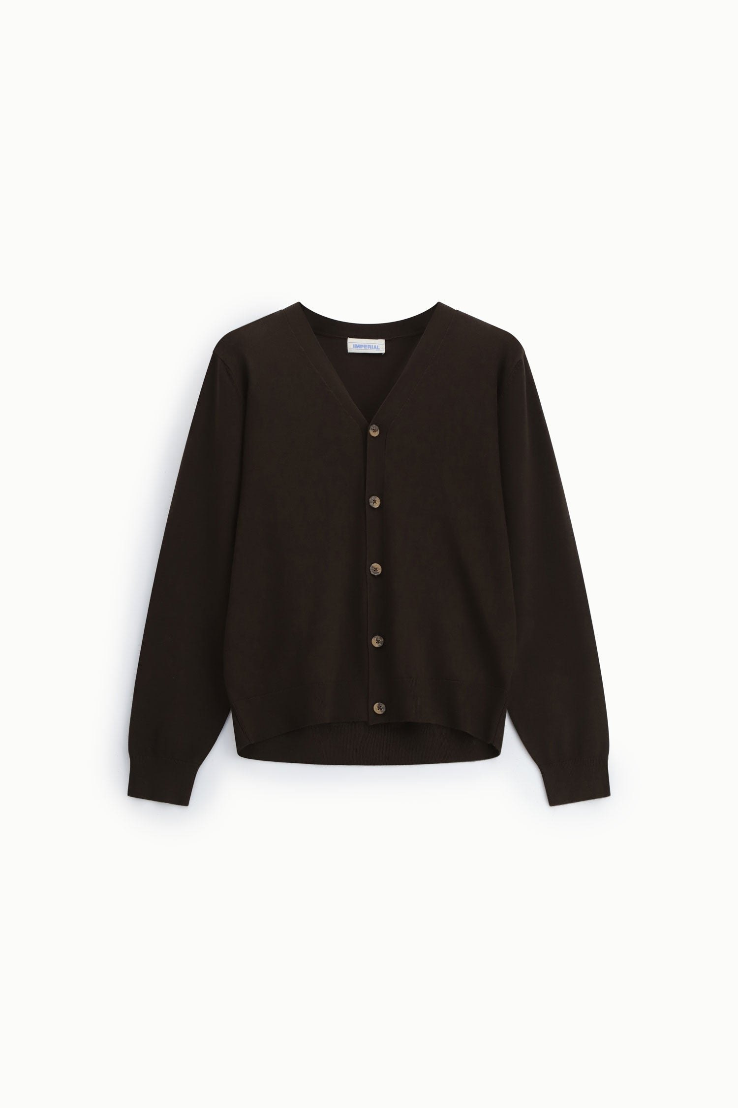 Cardigan col V boutonné en maille fine à plat – Marron – Imperial Homme