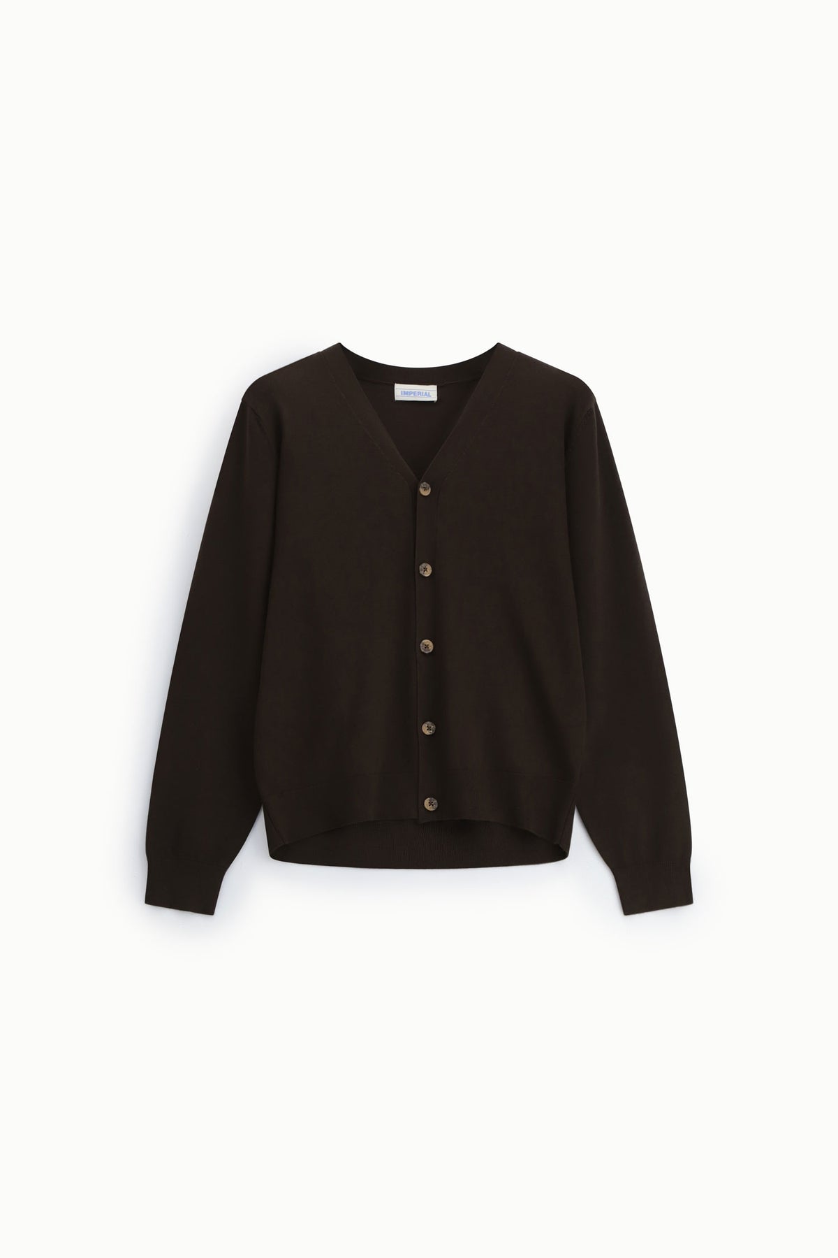 Cardigan col V boutonné en maille fine à plat – Marron – Imperial Homme