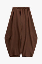 Pantalon baril fluide à taille élastiquée à plat – Marron – Imperial Femme
