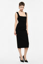 Robe fourreau midi à encolure carrée portée, face – Noir – Imperial Femme
