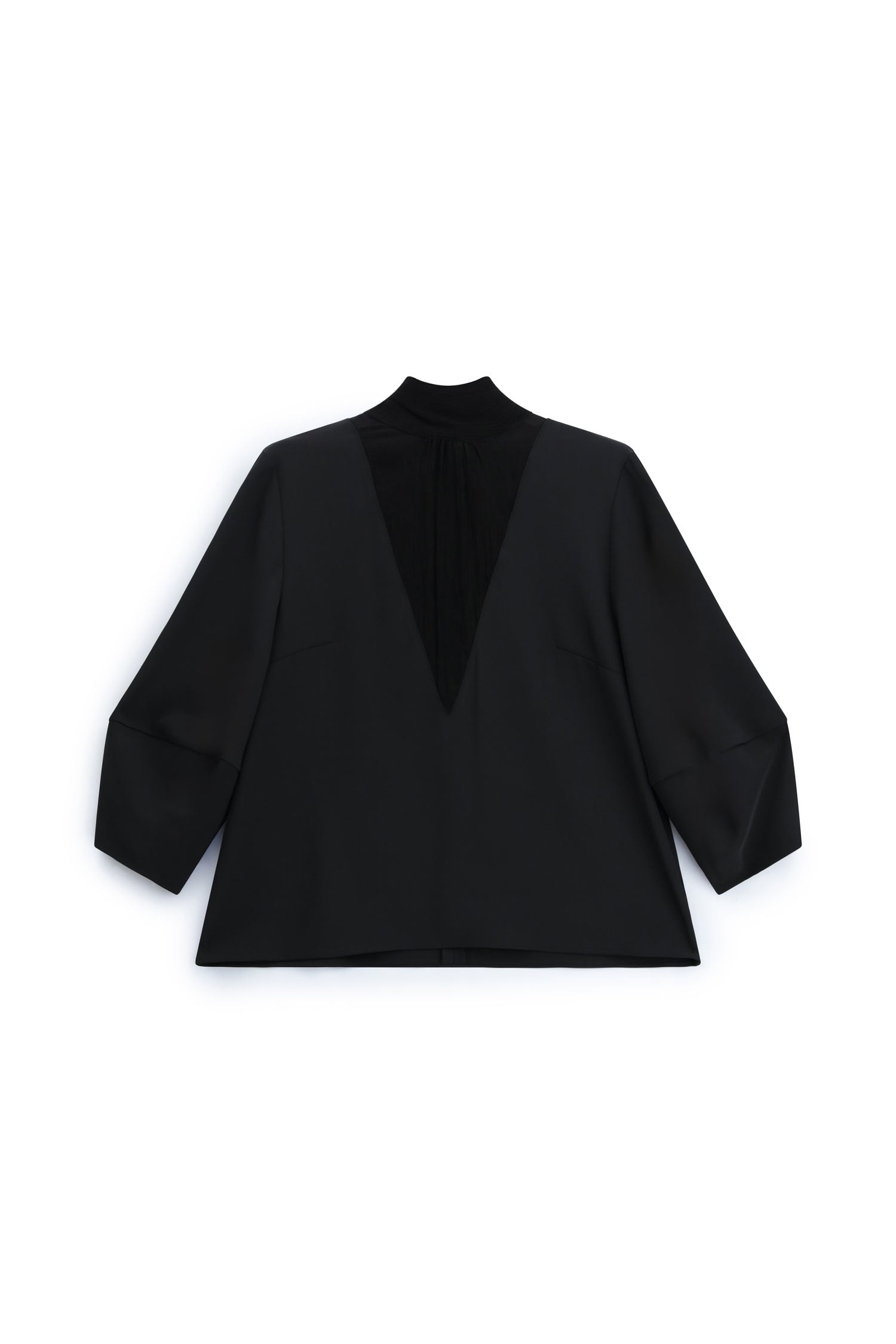 Blouse col montant empiècement transparent à plat – Noir – Imperial Femme