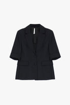 Blazer droit manches courtes col revers crantés, coloris Noir
