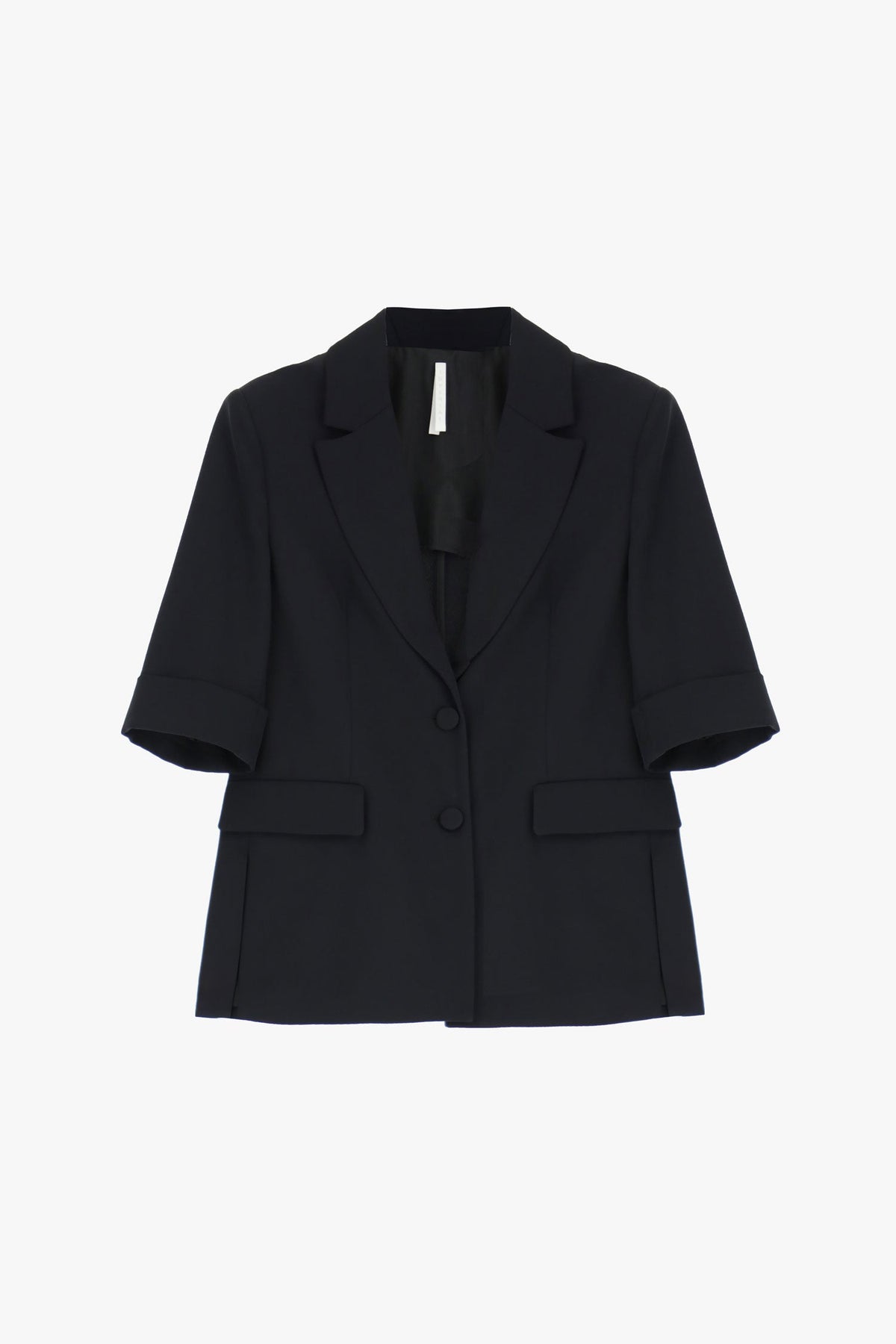 Blazer droit manches courtes col revers crantés, coloris Noir