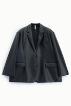 Blazer oversize en cuir synthétique à plat – Noir – Imperial Femme