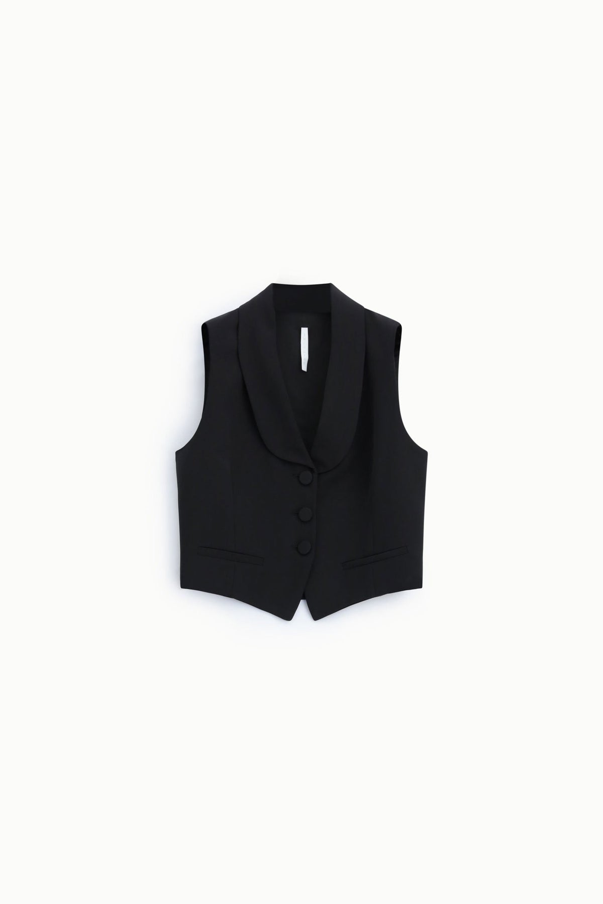 Gilet tailleur ajusté col châle en crêpe, coloris Noir