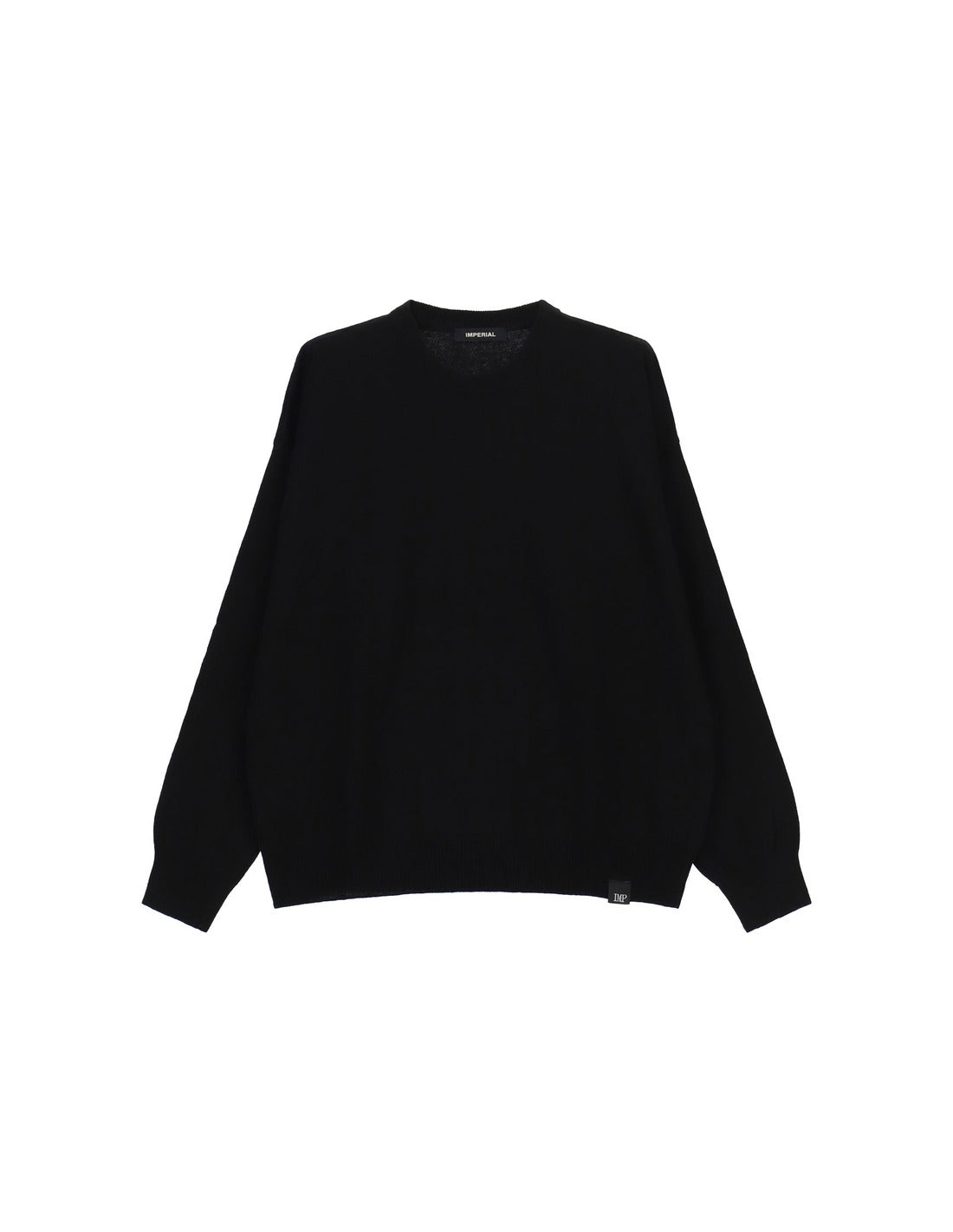 Pull col rond en maille laine mélangée à plat – noir – Imperial Homme