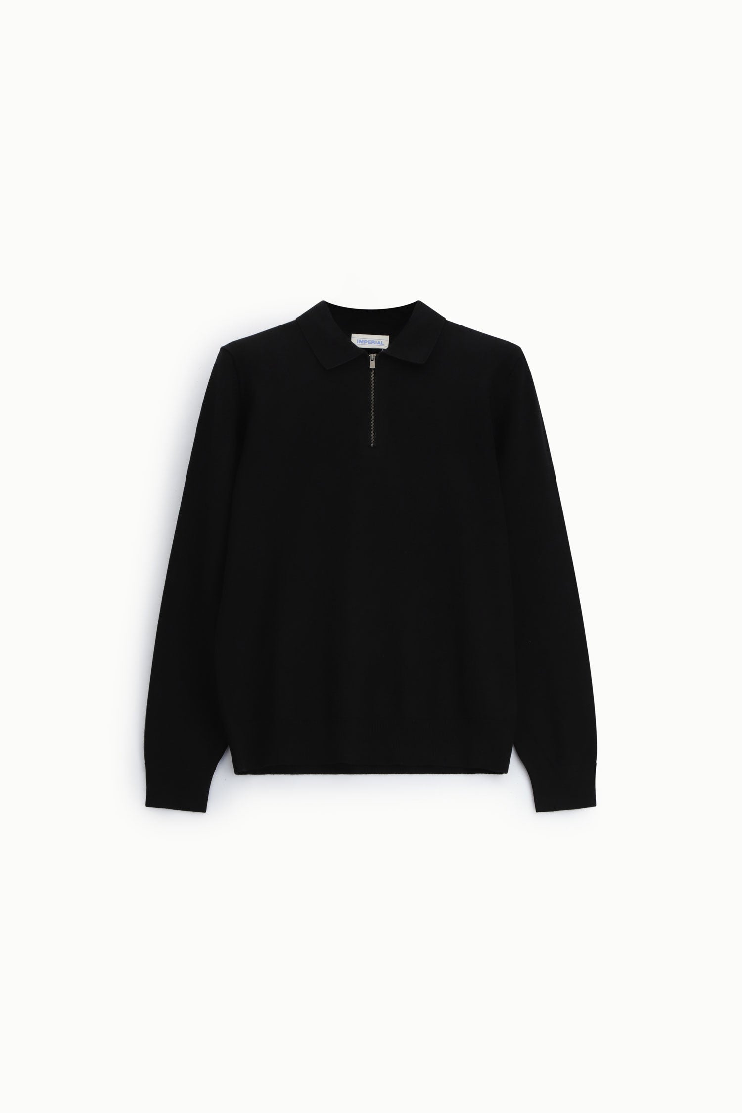 Pull col polo zippé en maille fine à plat – Noir – Imperial Homme