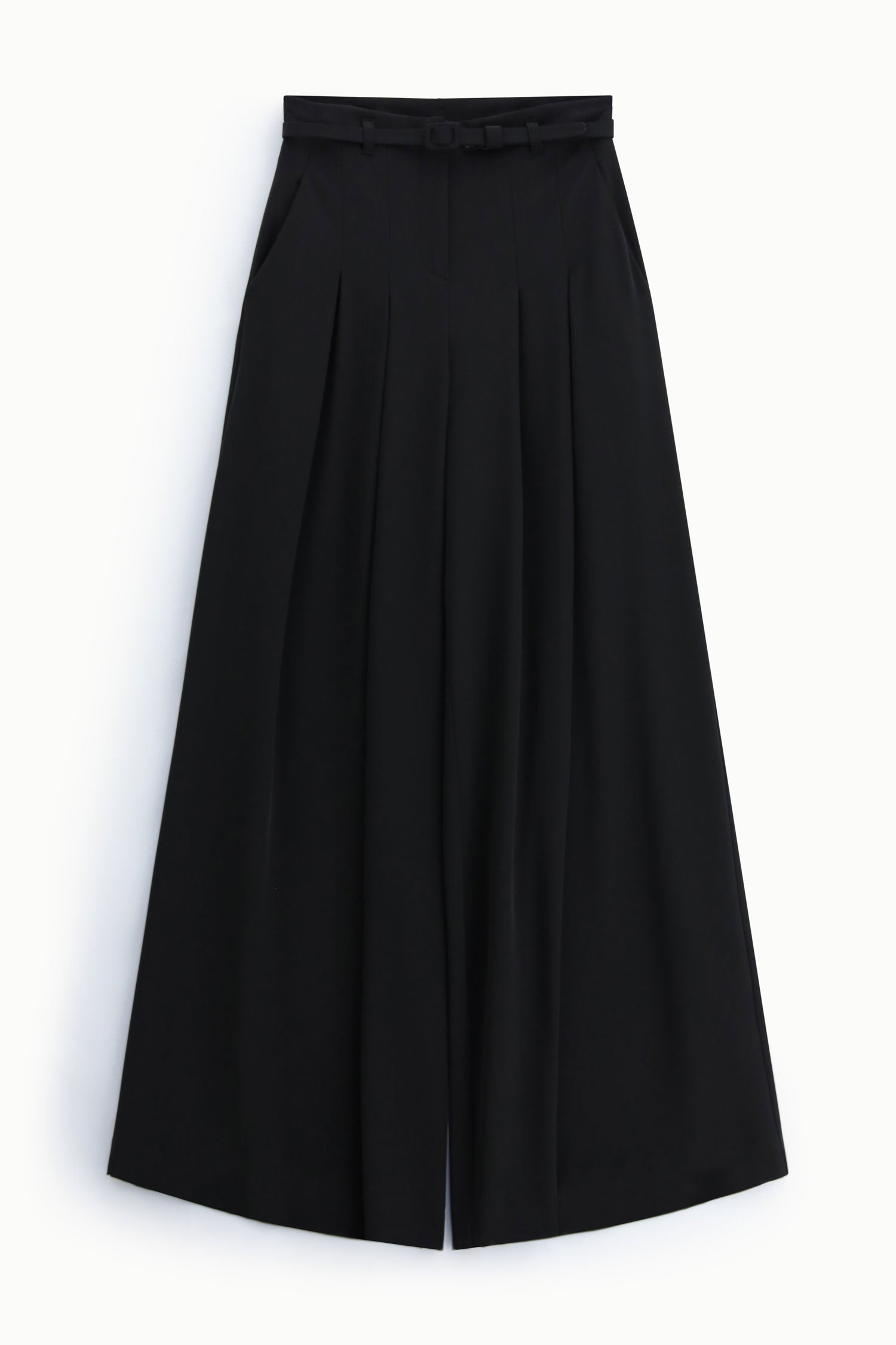 Pantalon palazzo taille haute ceinturé en crêpe, coloris Noir
