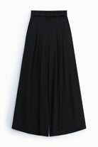 Pantalon palazzo taille haute ceinturé en crêpe, coloris Noir