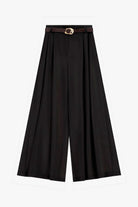Pantalon palazzo taille haute pinces ceinture fantaisie, coloris Noir