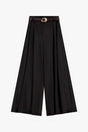 Pantalon palazzo taille haute pinces ceinture fantaisie, coloris Noir