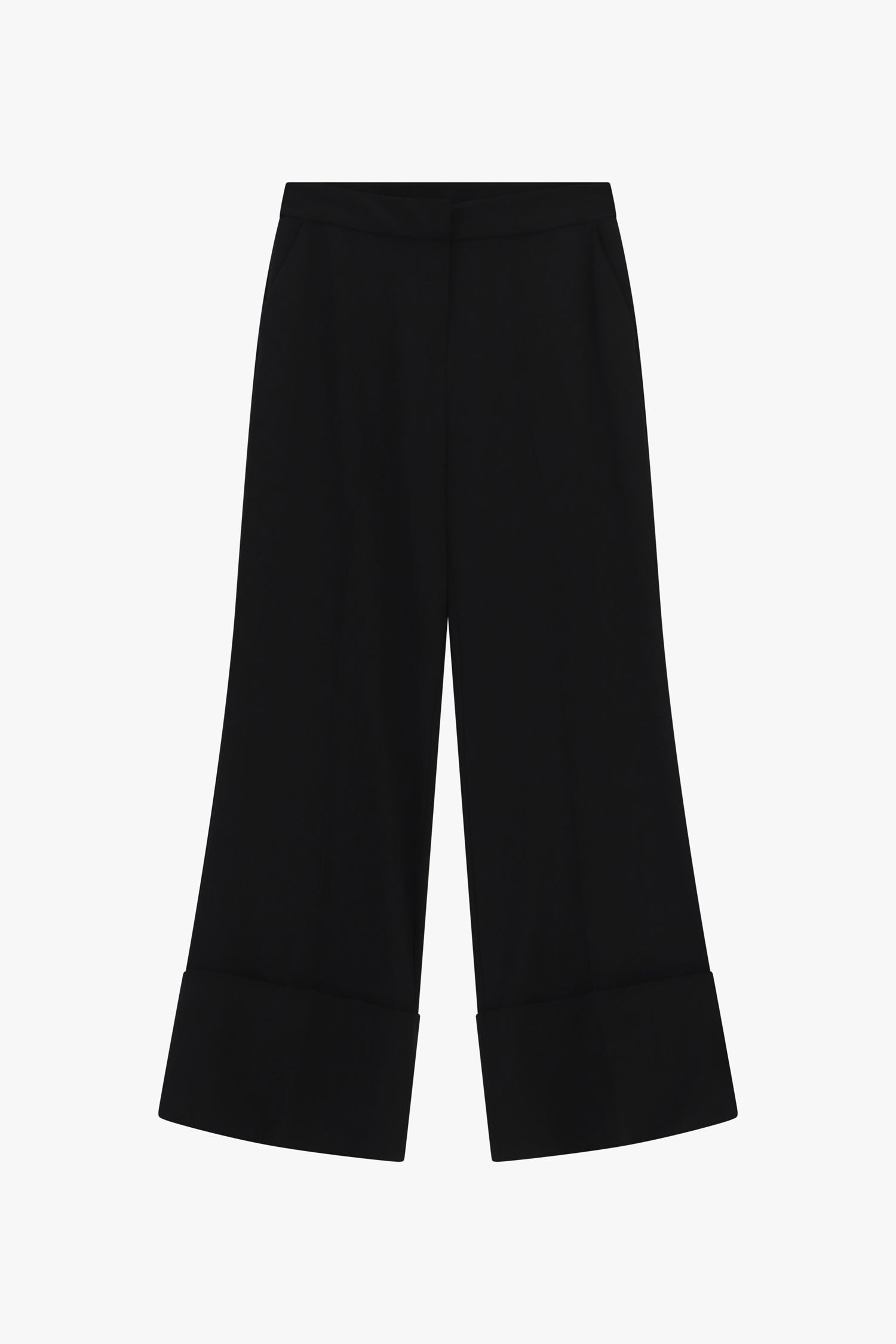 Pantalon palazzo taille haute revers large, coloris Noir