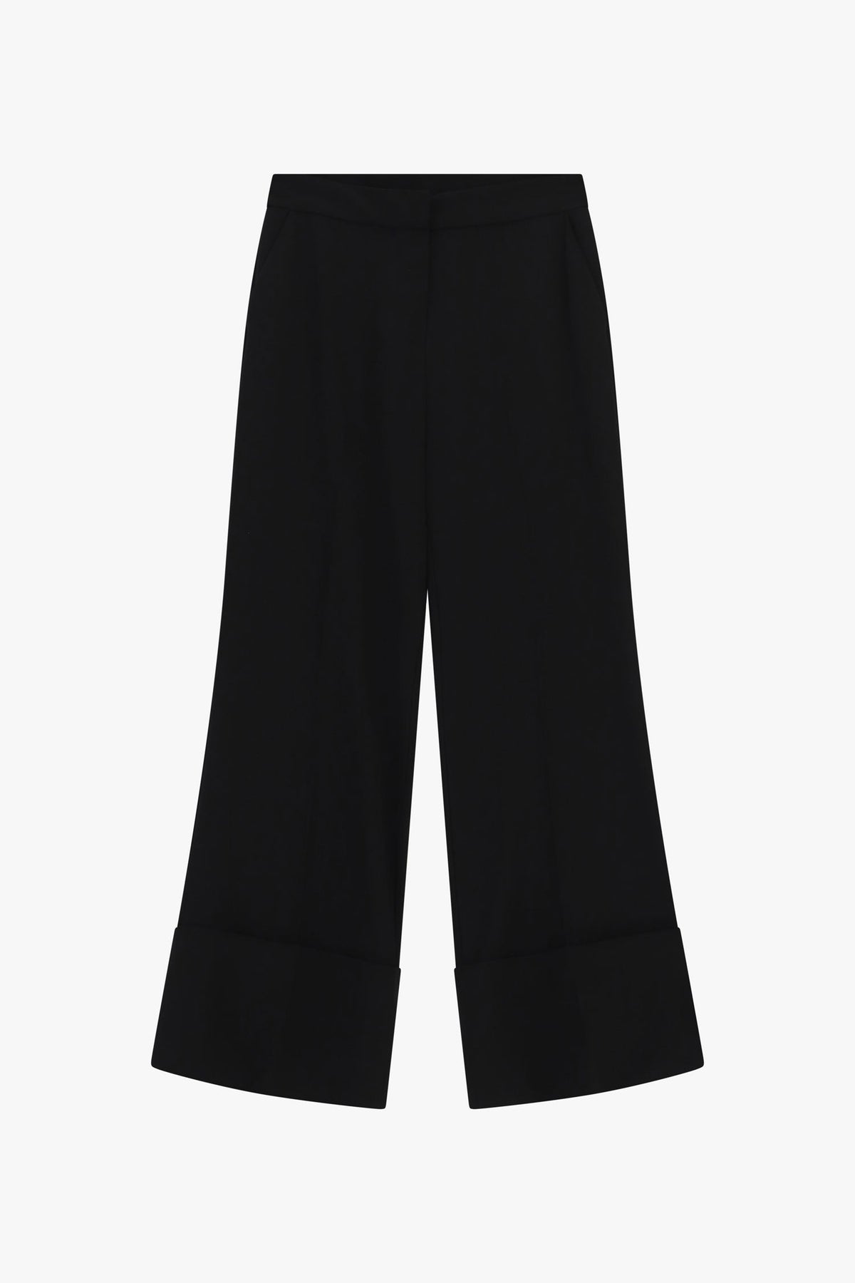 Pantalon palazzo taille haute revers large, coloris Noir