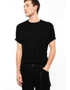 T-shirt col rond coupe regular porté, face – noir – Imperial Homme