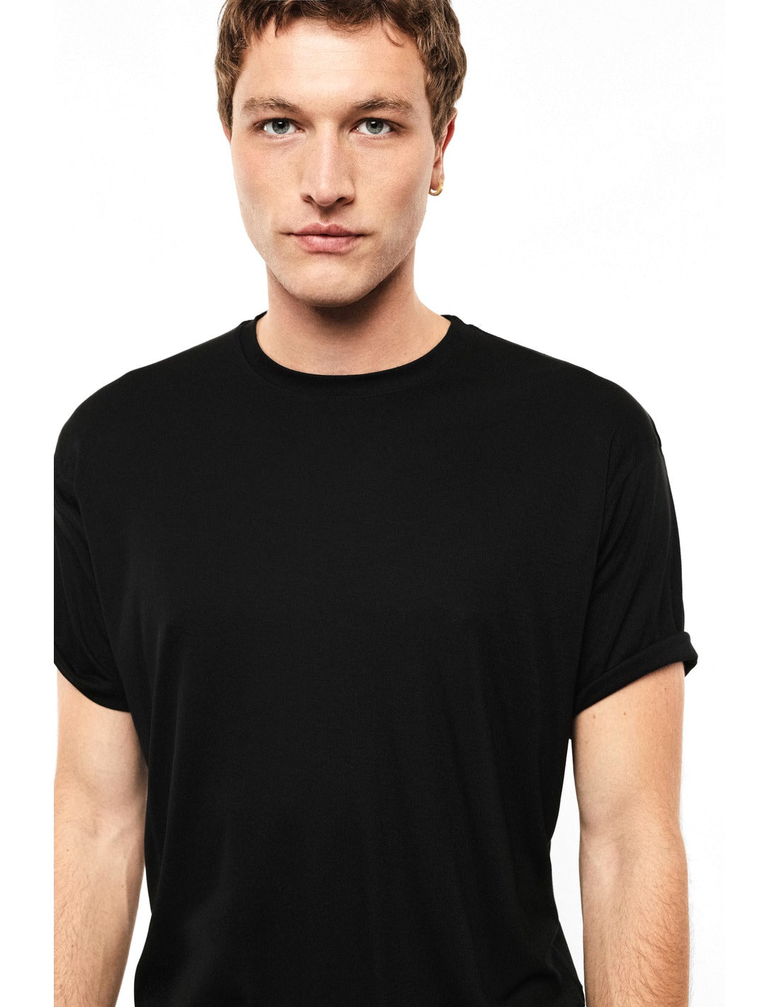 T-shirt col rond coupe regular porté, buste – noir – Imperial Homme