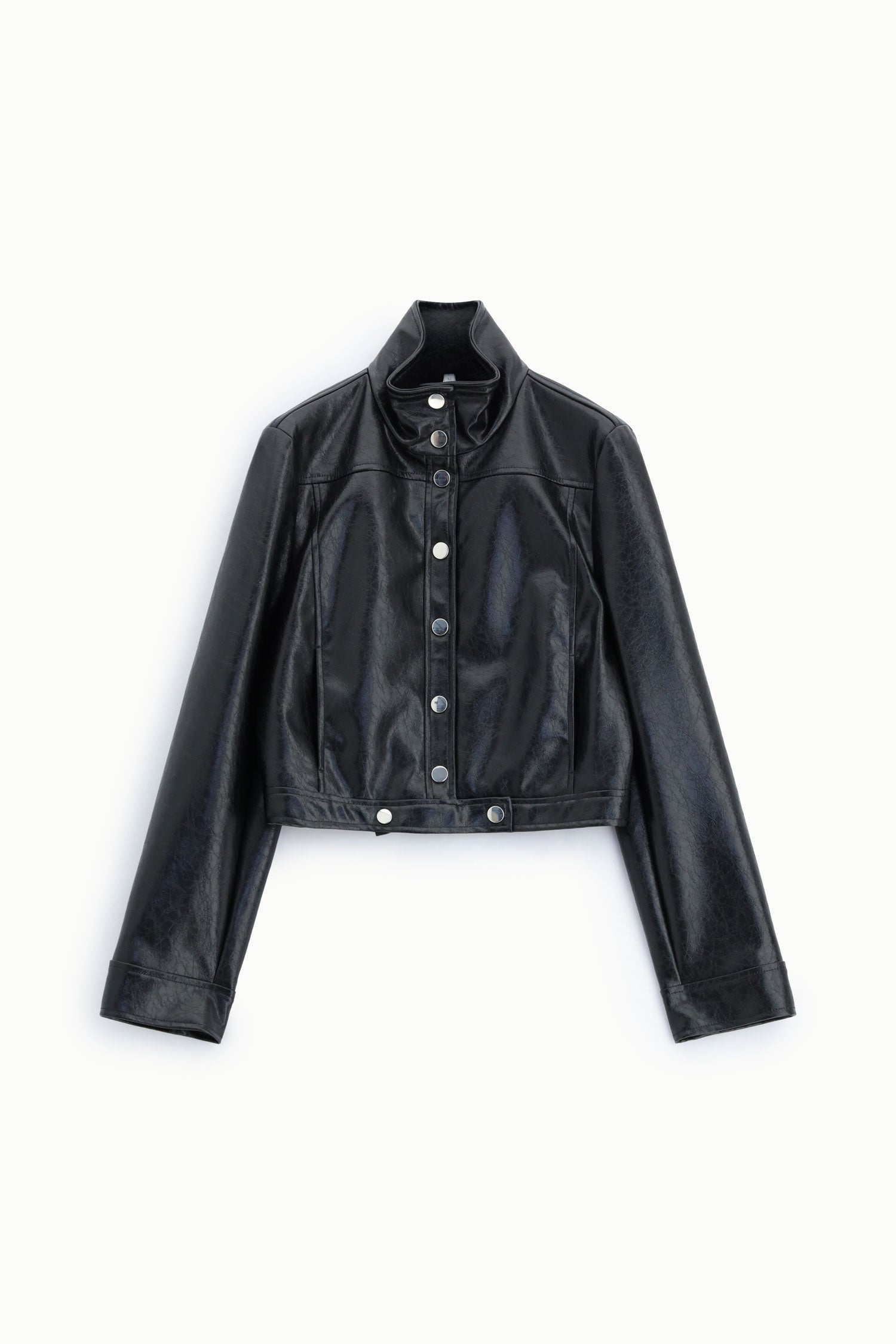 Blouson court noir en éco-cuir craquelé vinyle – Imperial Femme