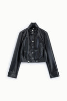 Blouson court noir en éco-cuir craquelé vinyle – Imperial Femme