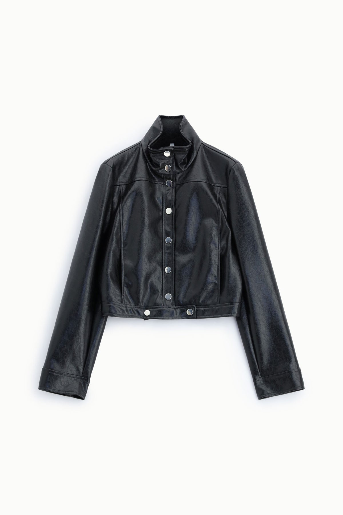 Blouson court noir en éco-cuir craquelé vinyle – Imperial Femme