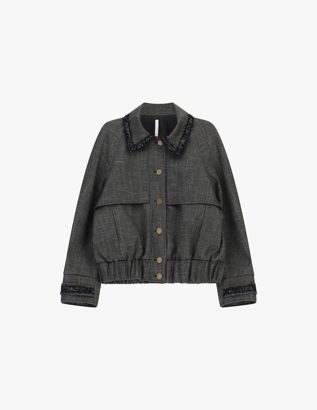 Blouson court chiné à col frangé, à plat