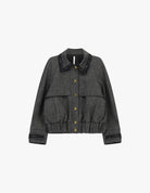 Blouson court chiné à col frangé, à plat