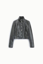 Blouson court éco-cuir craquelé à plat – Gris plomb – Imperial Femme